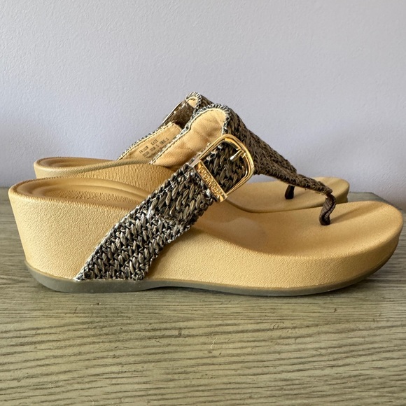 Aetrex Kate Thong Wedge Sandals Brown Woven - Picture 8 of 12